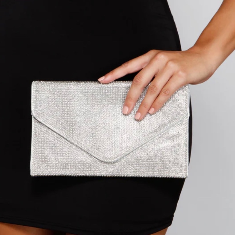 Rhinestone Silver Envelope Clutch